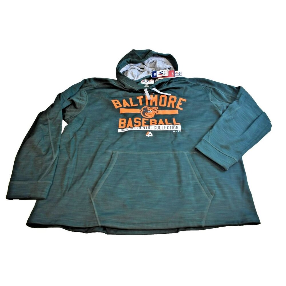 Baltimore Orioles Majestic Mens 2XL Tall Hoodie Forest Green/ Orange Baseball
